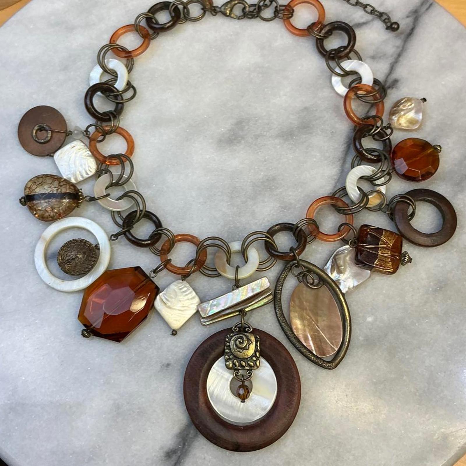 Vintage Bohemian Chunky Statement Necklace With Mixed Materials